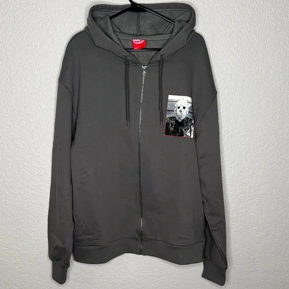 Dumbgood Friday the 13th Graphic Grey Zip Hoodie Jason Horror You’re All Doomed - Picture 2 of 8